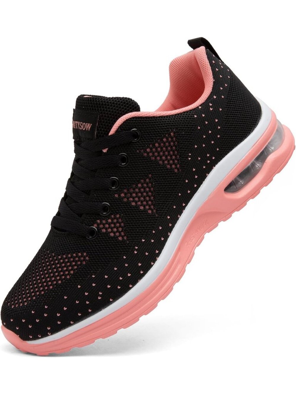 Women's Black Pink Rubber Walking Shoes Lightweight Comfortable Sports Sneakers